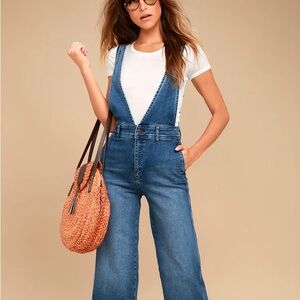 Free People A-Line Medium Wash Overalls